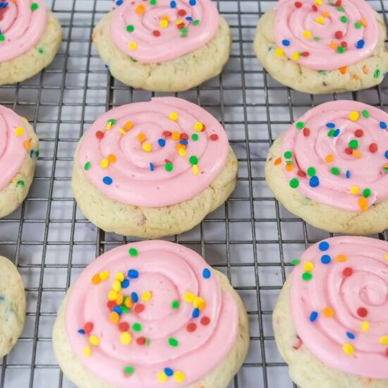 Copycat Crumbl Confetti Cake Cookie - Recipe photo by jenn@cookwhatyoulove.com