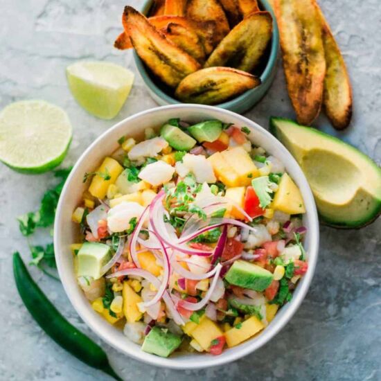 Mango Shrimp Ceviche with Avocado - Recipe photo by A Latin Flair