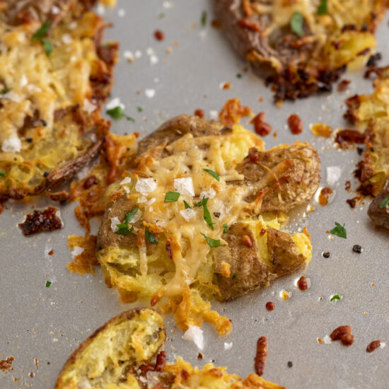 Parmesan Smashed Potatoes - Recipe photo by BeyondtheCoop