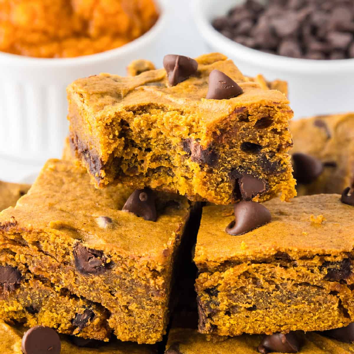 Pumpkin Chocolate Chip Bars - Recipe photo by OnMyKidsPlate