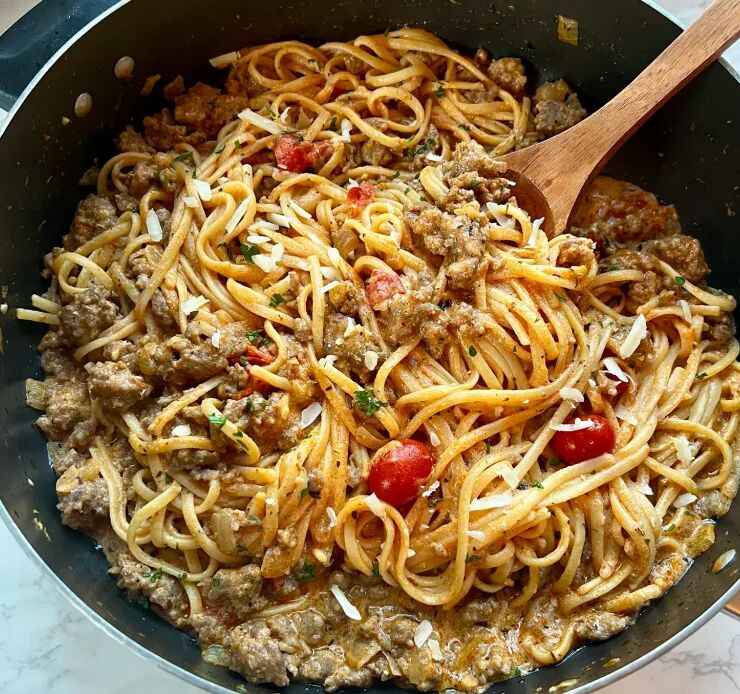 Creamy Italian Sausage Pasta - Recipe photo by thewholesomespoonblog