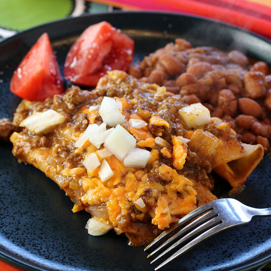 Tex-Mex Beef Chili Enchiladas - Recipe photo by Food Gal