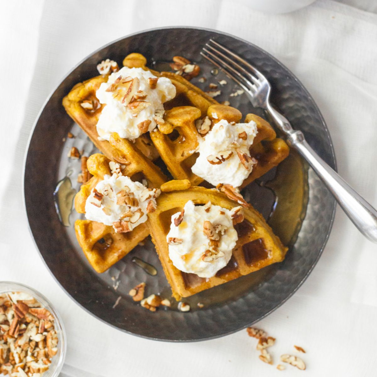 Healthy Pumpkin Waffles - Recipe photo by wholefully