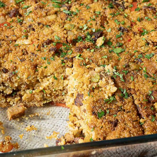 Cajun Cornbread Dressing - Recipe photo by peelwithzeal