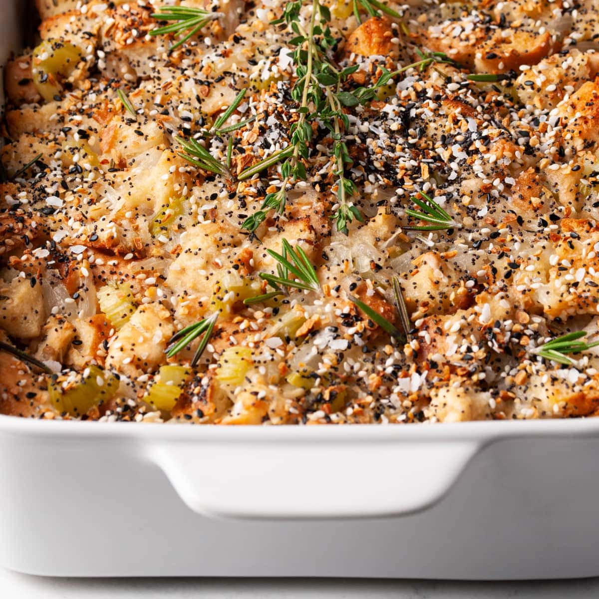 Baked Everything Bagel Stuffing - Recipe photo by marleysmenu