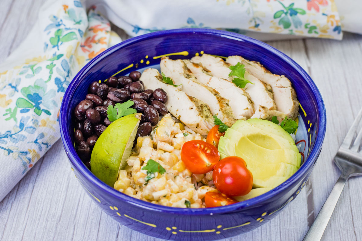 Street Corn Chicken Rice Bowl - Recipe photo by jenn@cookwhatyoulove.com