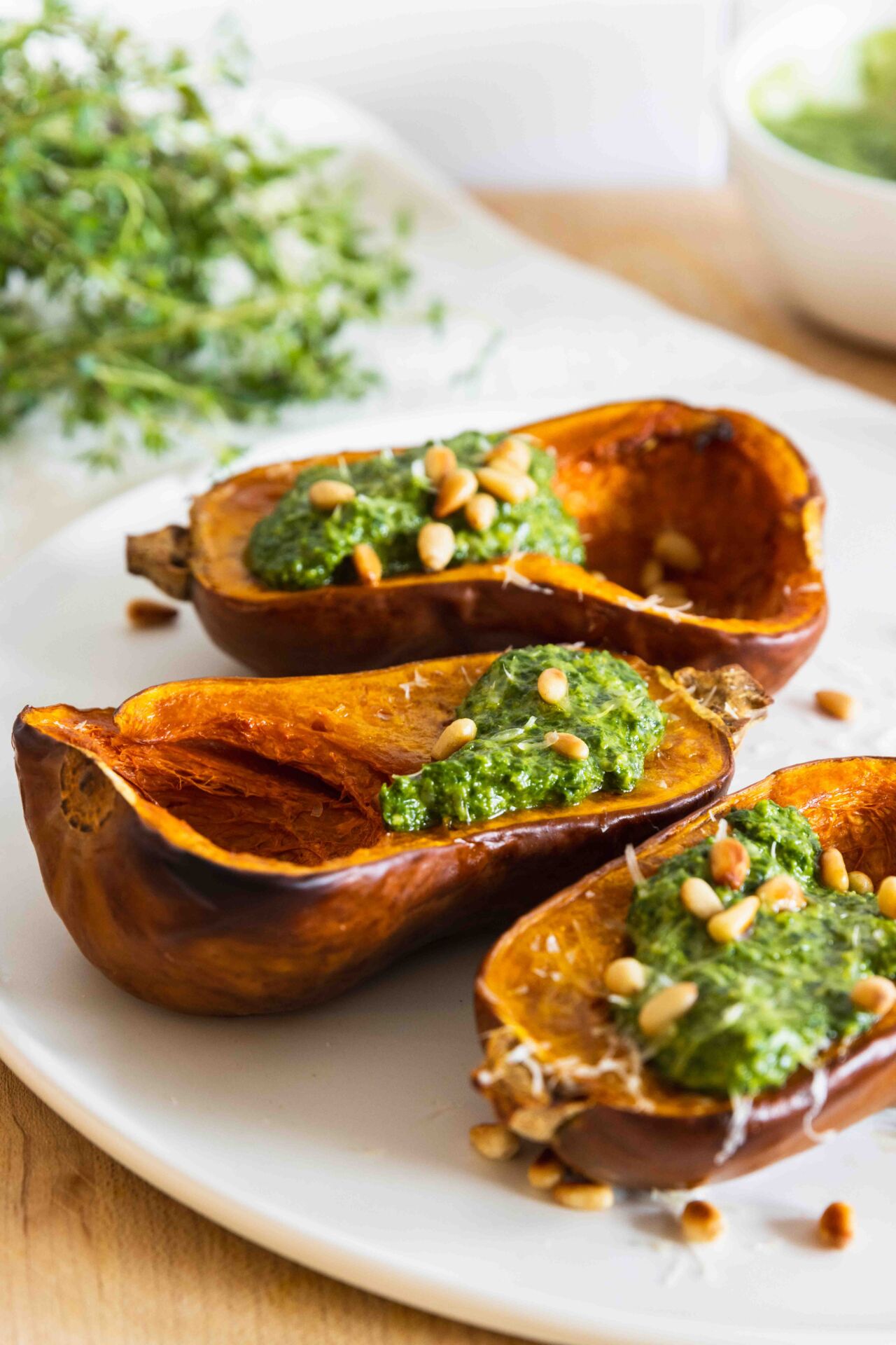 Roasted Honeynut Squash with Pesto - Recipe photo by Chef Ani