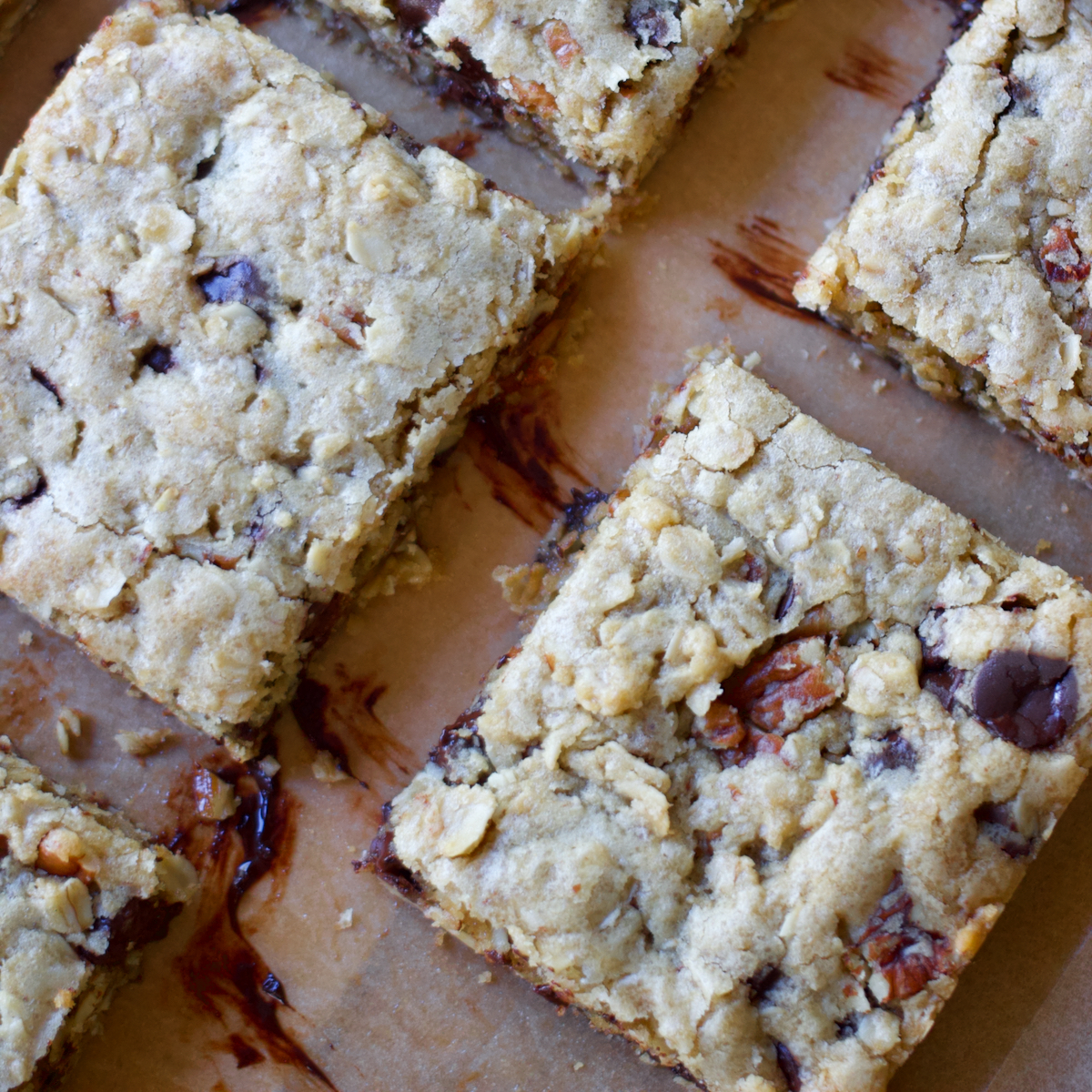 Chocolate-Pecan Oatmeal Cookie Bars - Recipe photo by lanebakery