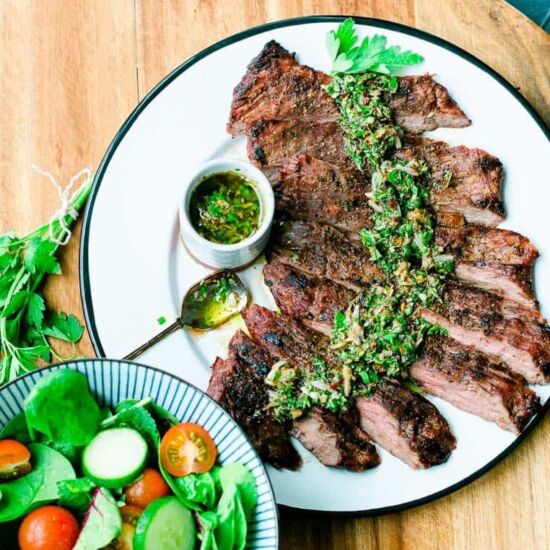 Grilled Skirt Steak and Chimichurri - Recipe photo by A Latin Flair