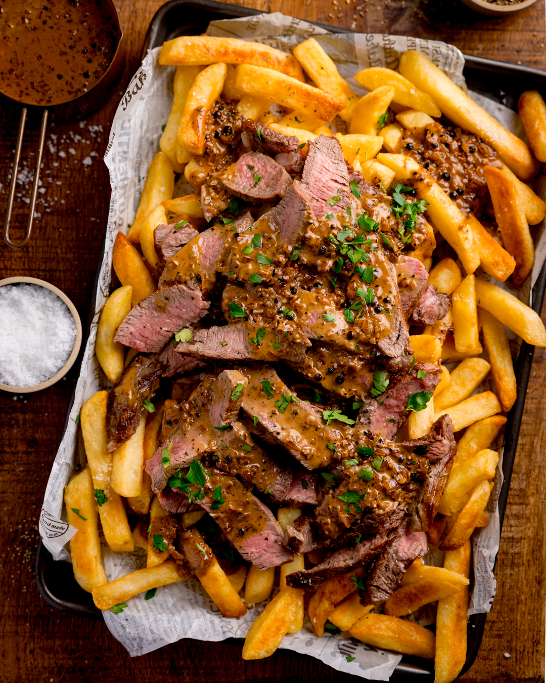 Steaky Chips with Peppercorn Sauce - Recipe photo by KitchenSanctuary