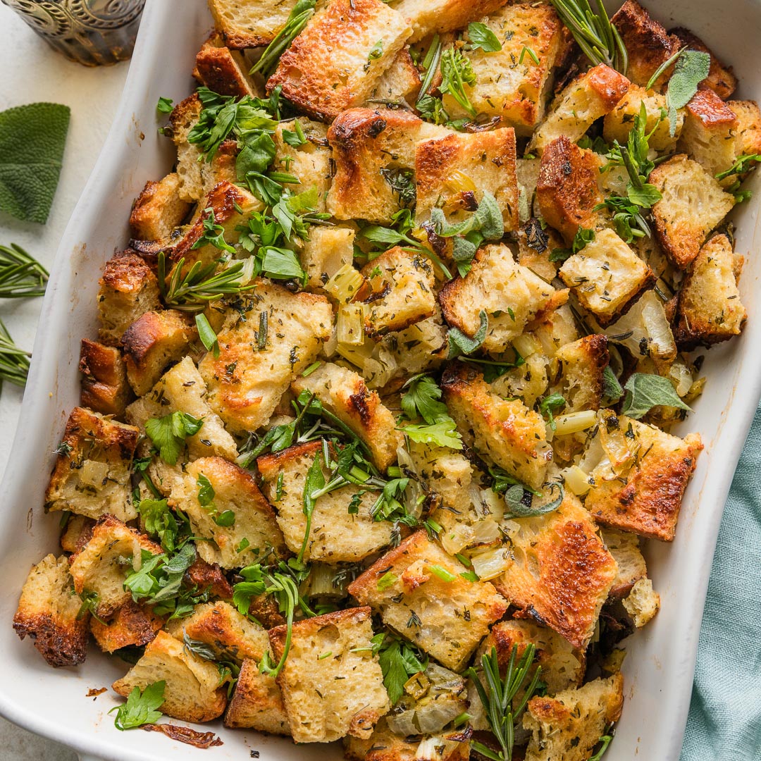 Extra Buttery Bread Stuffing - Recipe photo by nourishandfete