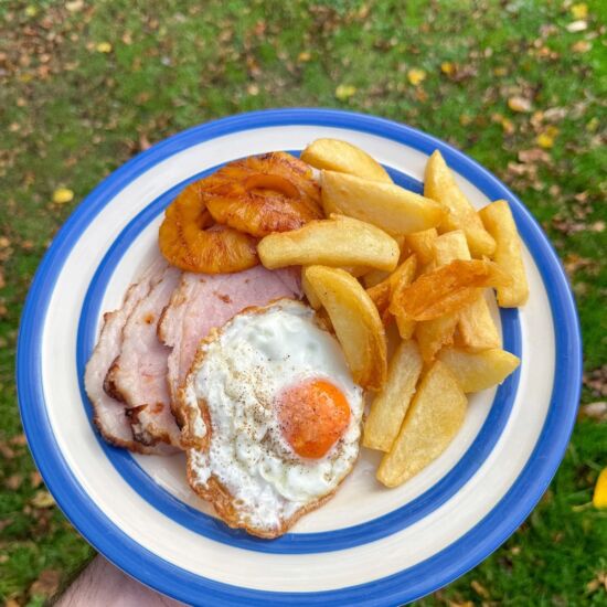 Honey Roast Ham, Egg & Chips - Recipe photo by saltbuttersmoke
