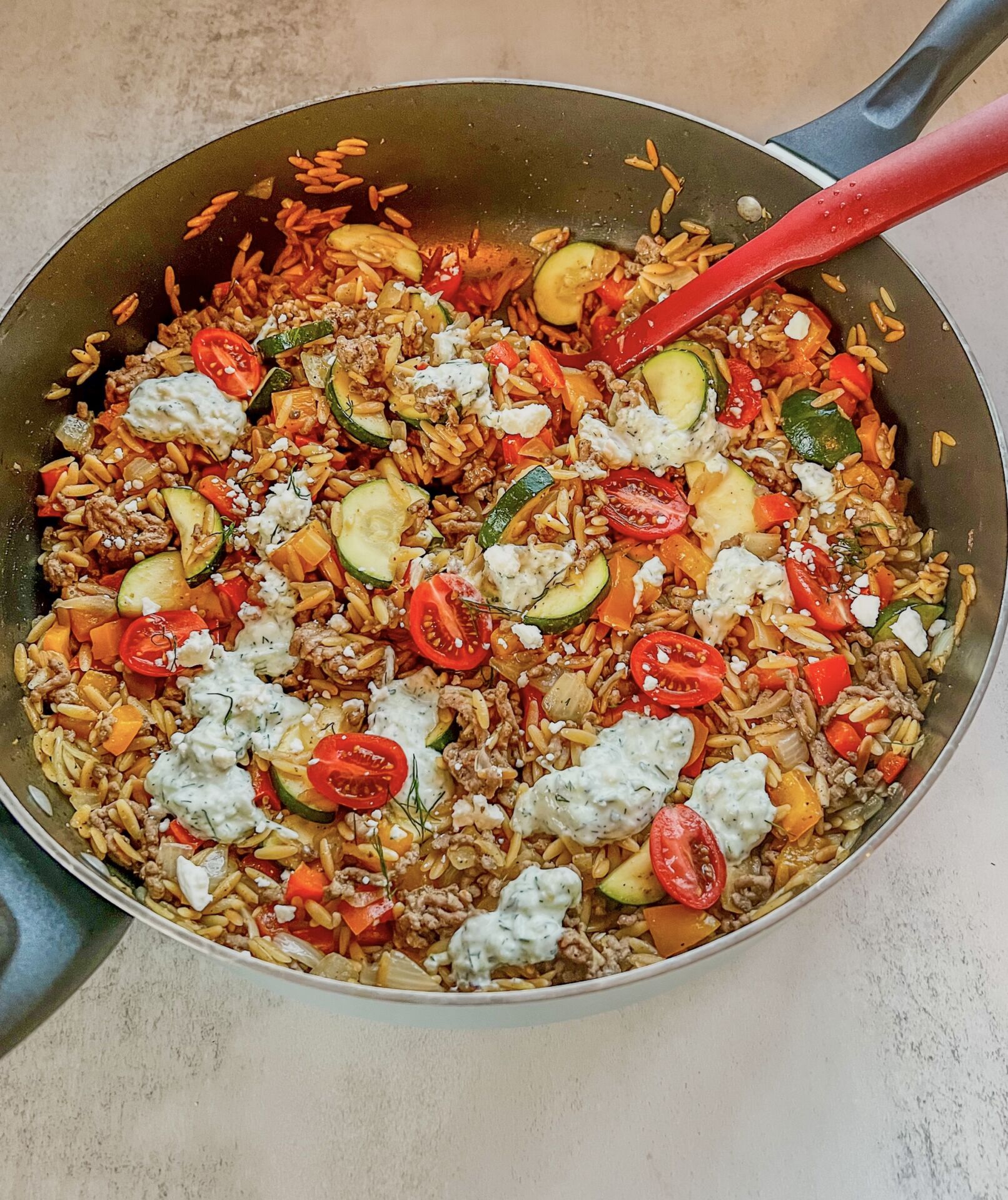 One Pot Greek Orzo - Recipe photo by thewholesomespoonblog