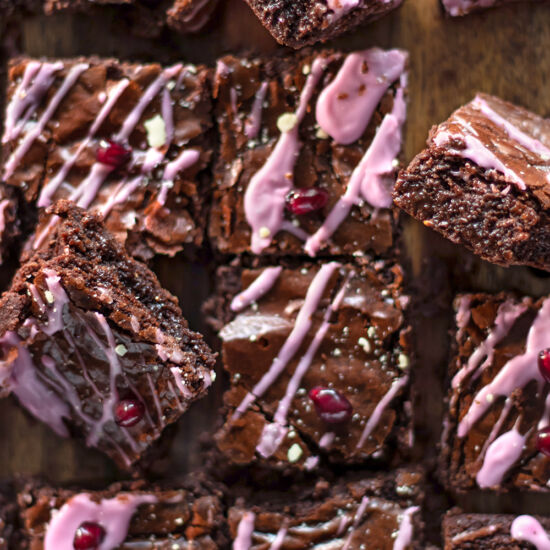 Pomegranate Glazed Almond Brownies - Recipe photo by URBANBAKES