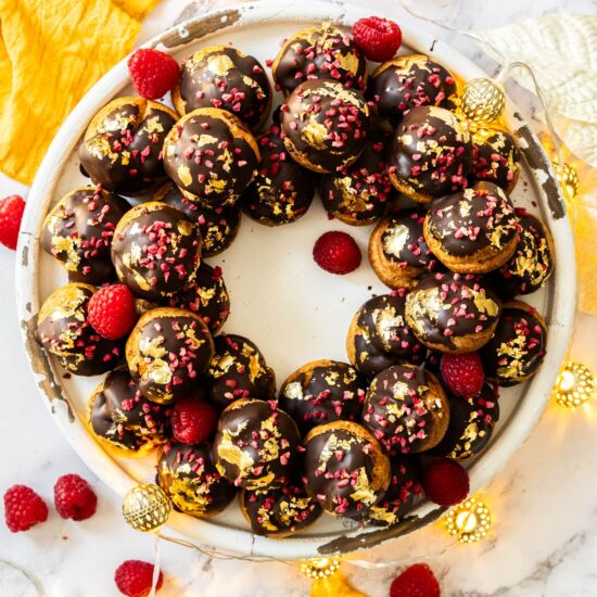 Raspberry Profiterole Wreath - Recipe photo by thebutterycrust