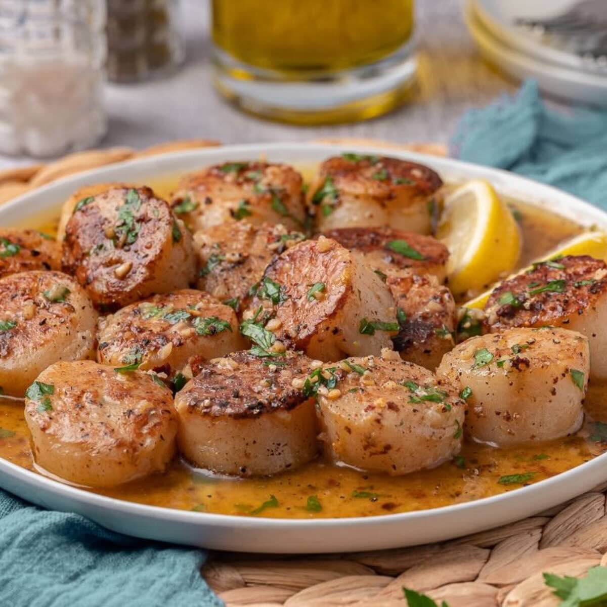Garlic Butter Cast Iron Scallops - Recipe photo by Grits and Pinecones