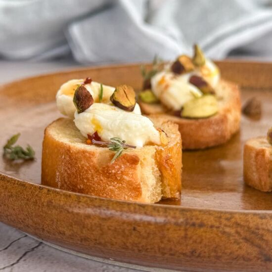 Ricotta & Hot Honey Crostini - Recipe photo by Hip Hip Gourmet