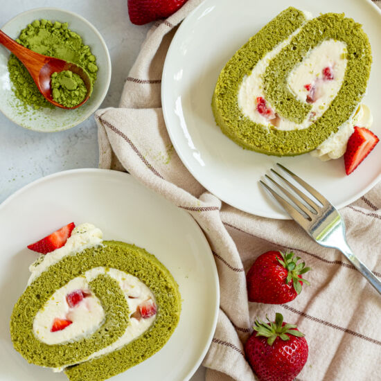 Strawberry Matcha Swiss Roll Cake - Recipe photo by pumpkinandpavlova