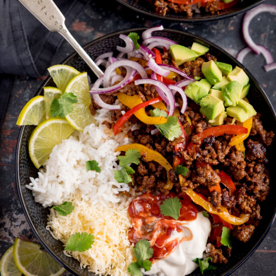 Minced Beef Fajita Bowls - Recipe photo by KitchenSanctuary