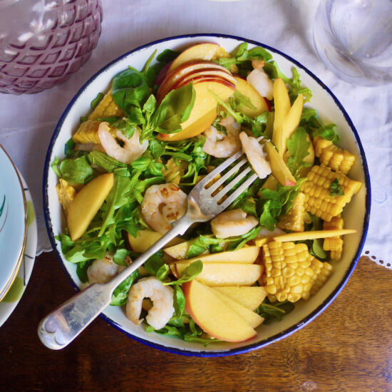 Peach, Prawn, and Corn Salad - Recipe photo by Hungry and Frozen