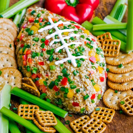 Buffalo Ranch Football Cheese Ball - Recipe photo by peasandcrayons