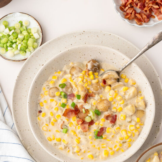 Corn Chowder with Crispy Bacon - Recipe photo by mealstreetkitchen