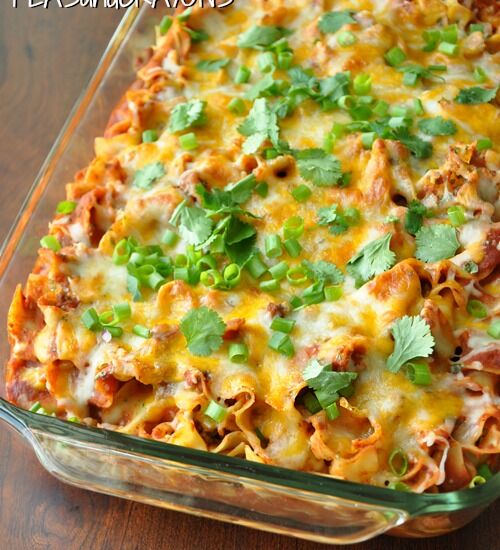 Enchilada Pasta Casserole - Recipe photo by peasandcrayons