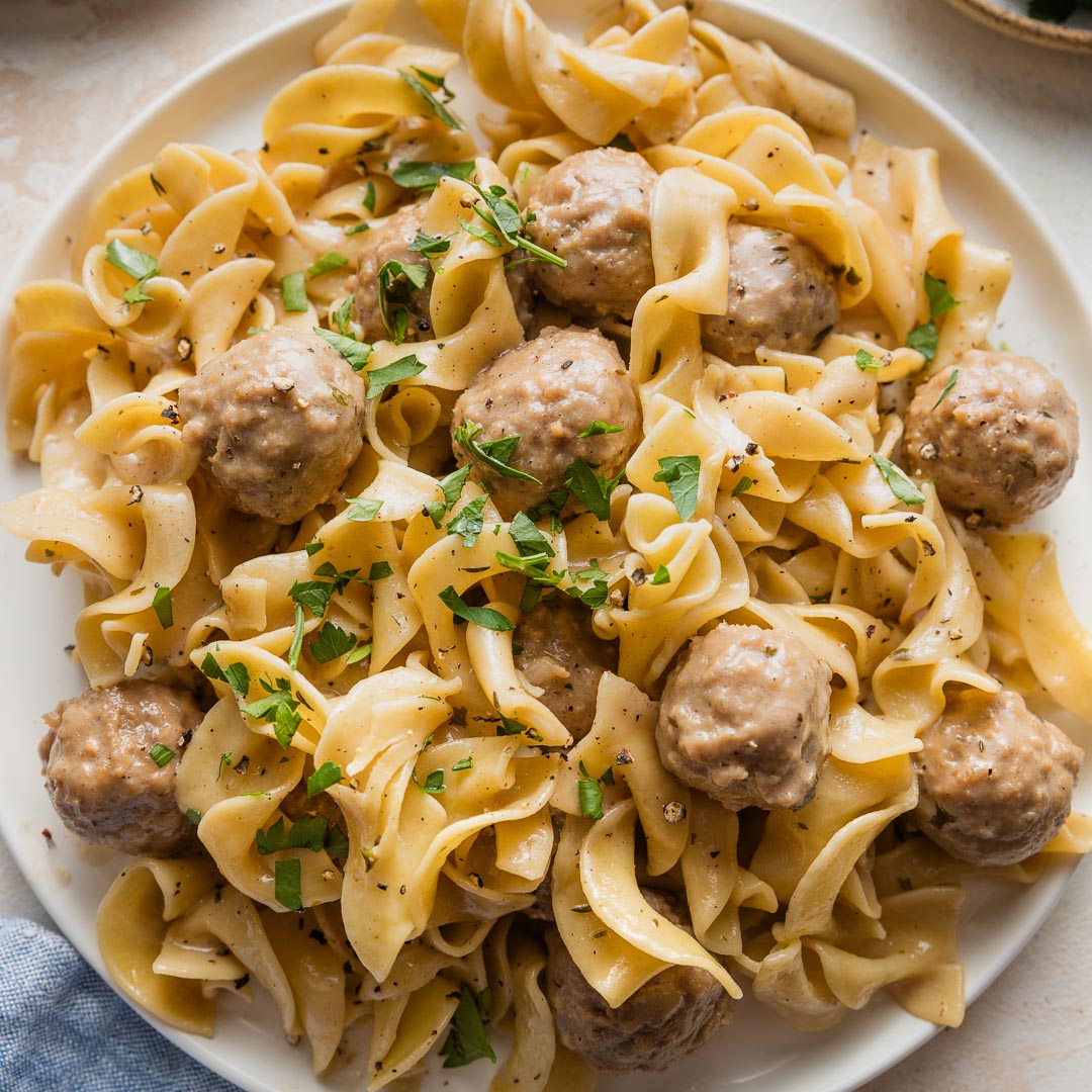 Swedish Meatballs with Egg Noodles - Recipe photo by nourishandfete