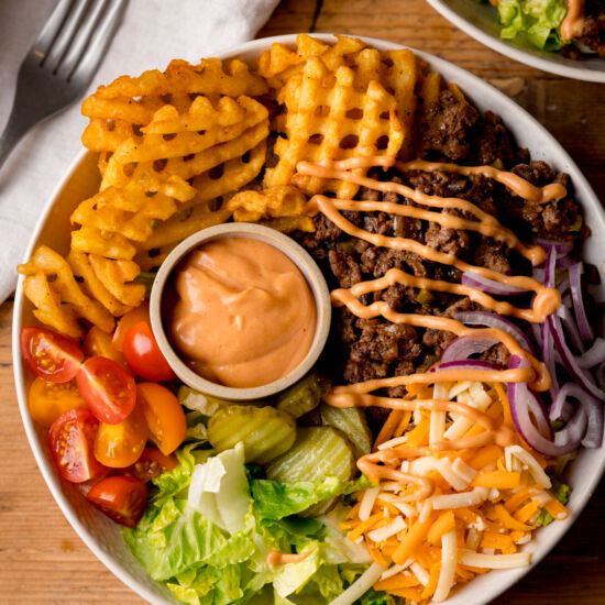 Burger Bowls - Recipe photo by KitchenSanctuary