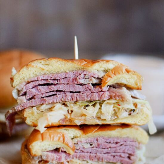 Corned Beef Reuben Sliders - Recipe photo by LivingtheGourmet