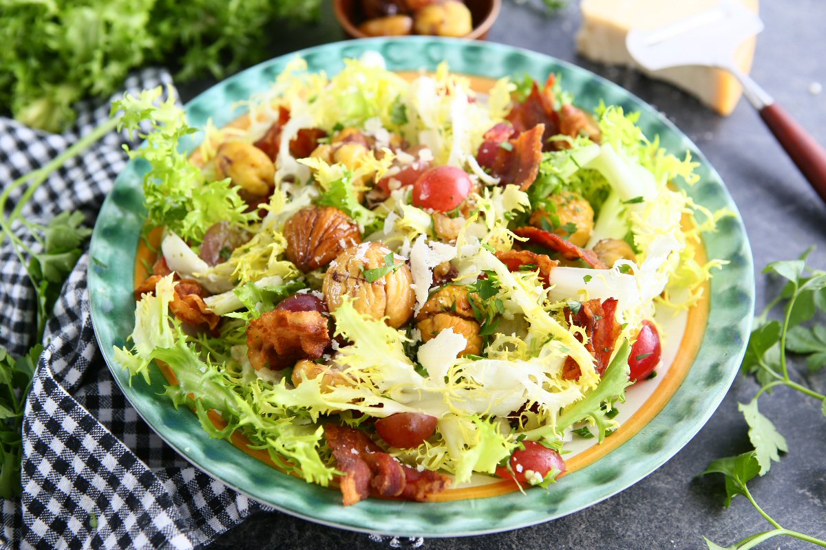 Frisée Salad with Chestnuts & Bacon - Recipe photo by angiesrecipes