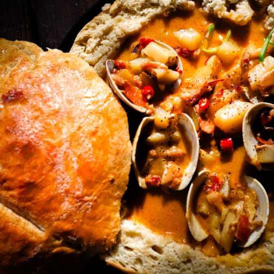 Giant Clam Chowder Bread Bowl - Recipe photo by MomNomomms