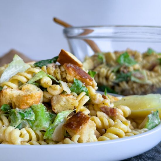 Tahini Caesar Pasta Salad - Recipe photo by Hip Hip Gourmet