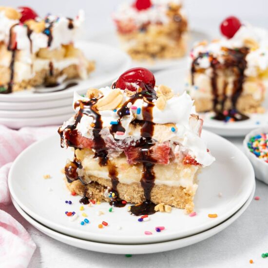 No Bake Banana Split Cake - Recipe photo by Intentional Hospitality