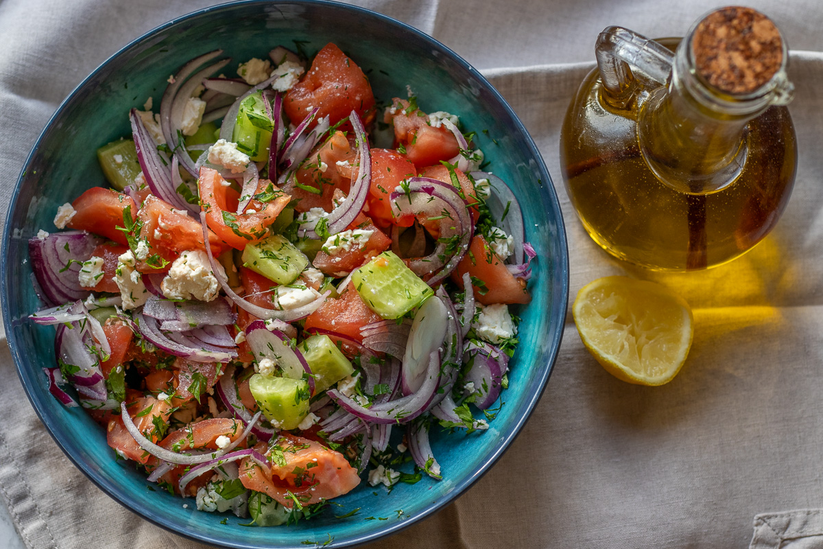 Cucumber Tomato Feta Cheese Salad - Recipe photo by Cooking Gorgeous