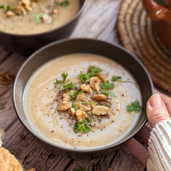 Creamy Potato Cauliflower Soup - Recipe photo by Dishing Out Plants
