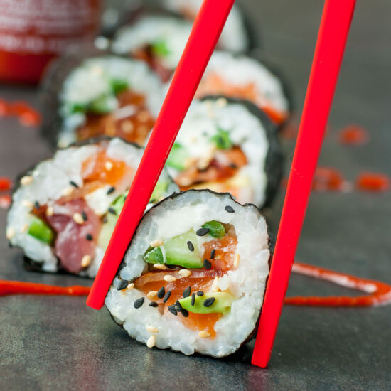 Bacon Avocado Sushi Rolls - Recipe photo by peasandcrayons