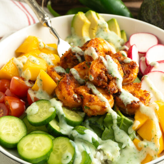Mango Shrimp Rice Bowl - Recipe photo by TheDeliciousSpoon