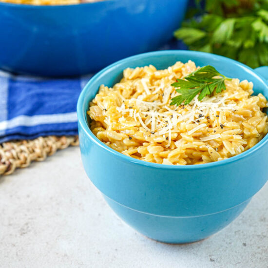Cheddar Parmesan Orzo - Recipe photo by TaraMCTable