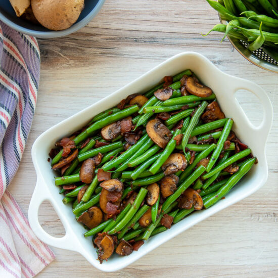 Haricot Verts w/ Mushrooms & Bacon - Recipe photo by senseandedibility