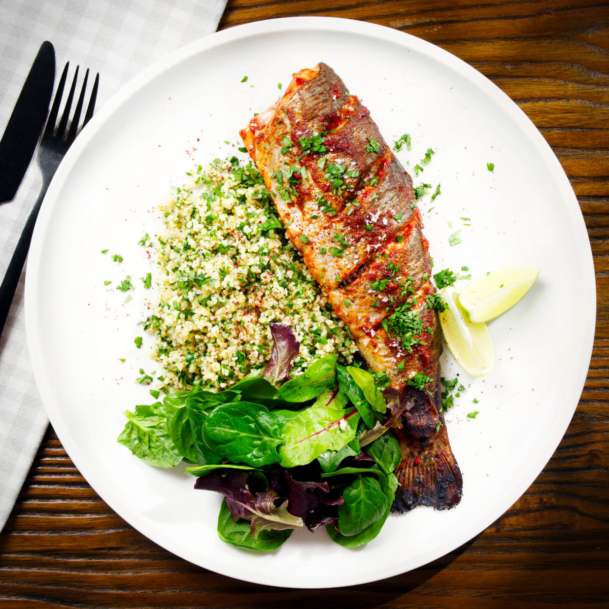 Harissa Baked Rainbow Trout - Recipe photo by Brian Jones