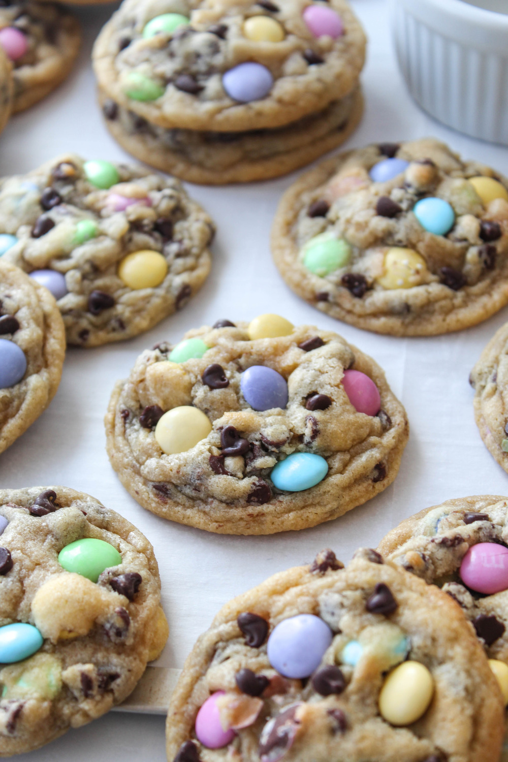 Easter M&M Chocolate Chip Cookies - Recipe photo by bakingyouhappier