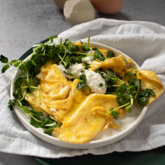 Scrambled Eggs with Pea Shoots - Recipe photo by TheSiftedField2