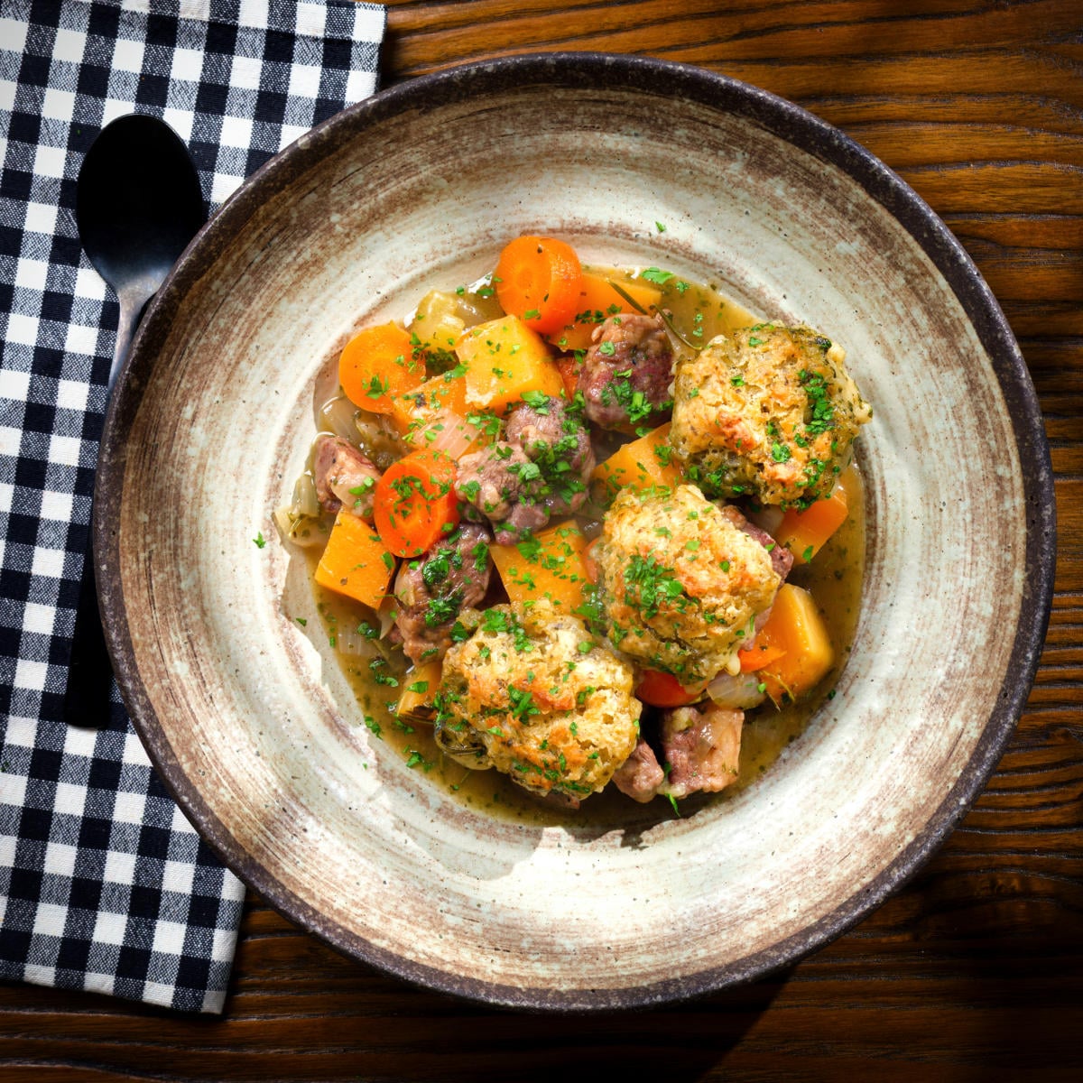 Minted Lamb Stew With Dumplings - Recipe photo by Brian Jones
