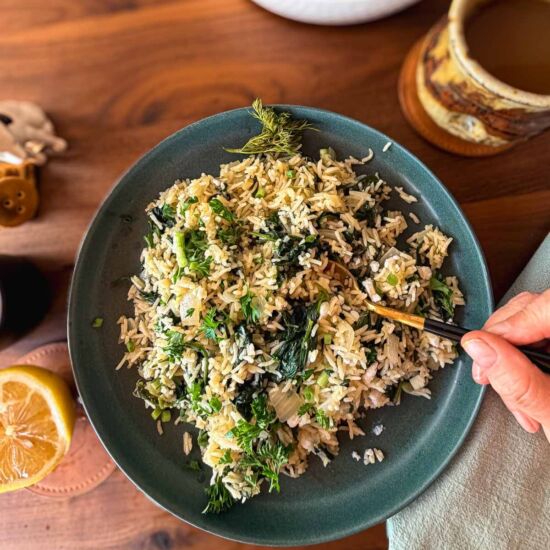 Greek Spinach Rice (Spanakorizo) - Recipe photo by Sinful Kitchen