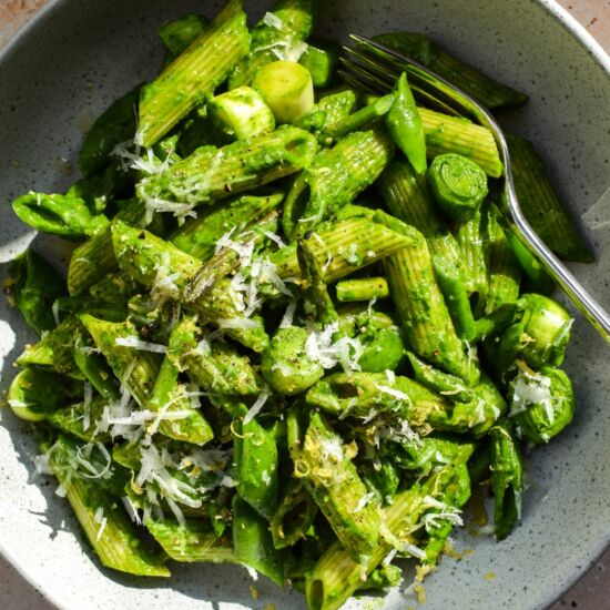 Spring Greens Pesto Pasta - Recipe photo by missrachelphipps