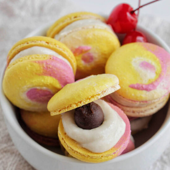 Banana Split Macarons - Recipe photo by homebodyeats