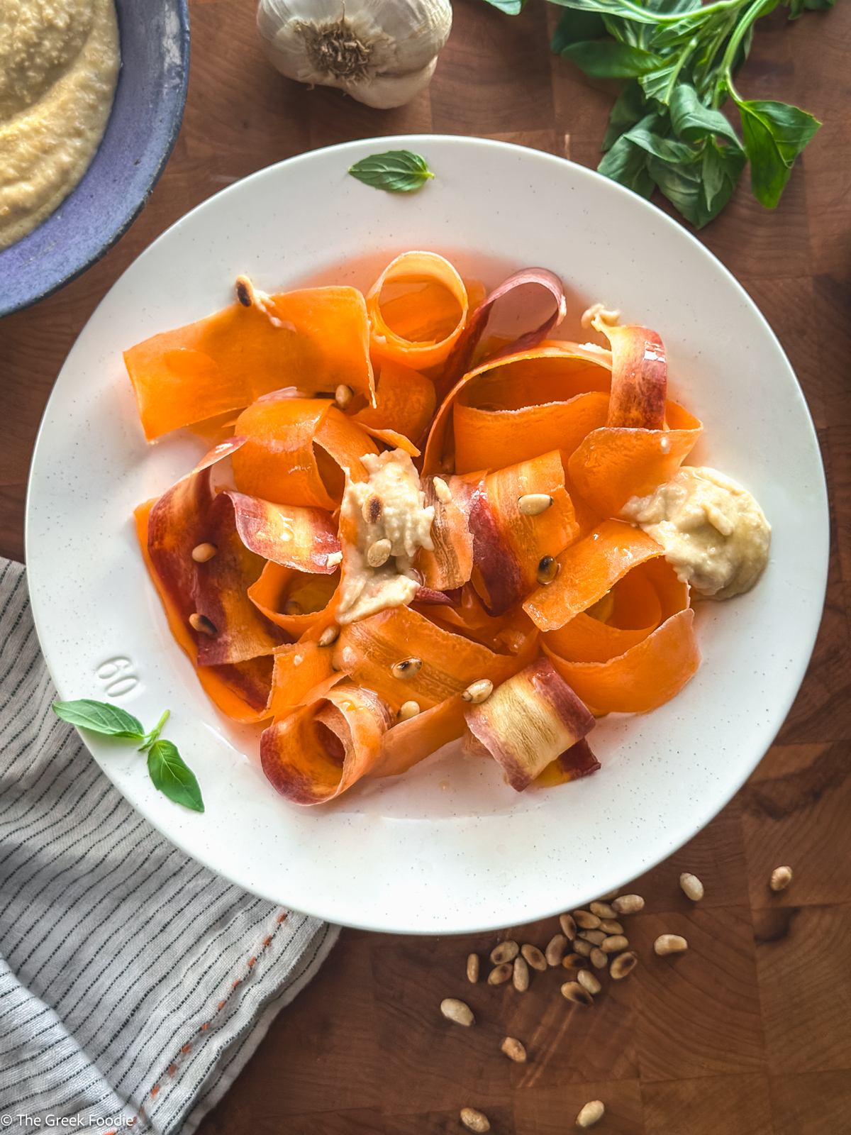 Carrot Ribbon Salad with Skordalia - Recipe photo by The Greek Foodie