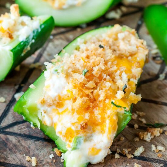 Jalapeño Popper Zucchini Boats - Recipe photo by peasandcrayons