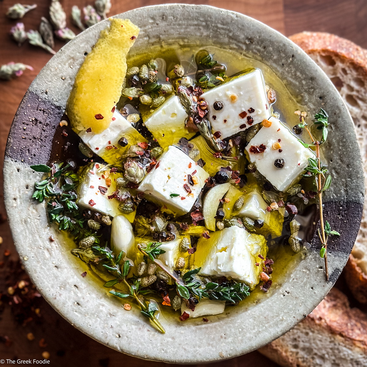 Greek Marinated Feta with Herbs - Recipe photo by The Greek Foodie